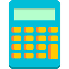 Cyan And Orange Calculator With Light Green Display Screen Isolated On White Background With Simple Flat Design Style Vector Illustration