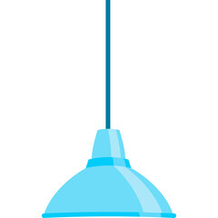 Cyan Pendant Light Fixture With Teal Cord Hanging On White Background With Simple Geometric Shape