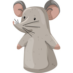 Cute Pixel Art Gray Mouse with Large Ears and Pink Inner Ears Standing Facing Left with Whiskers and Small Black Eyes