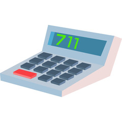 Digital Calculator With Blue Screen Displaying Green Numbers And Red Button On White Background With Soft Shadows And Subtle Highlights