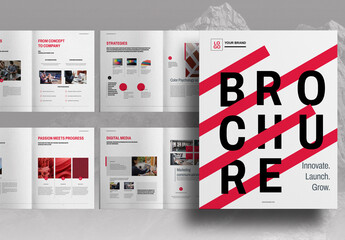 Red Color Studio Typo Lines Business Brochure Layout
