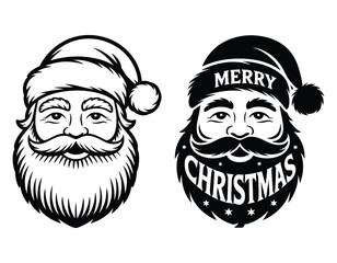 Black Santa Claus Head Vector Set with Christmas Typography and Beard for Festive Design