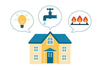 House with electricity, gas, and water vector illustration.
