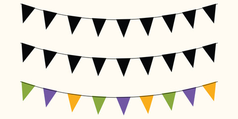 Set of decorative bunting flags vector illustration of party decoration elements isolated on white background for festive events and celebrations