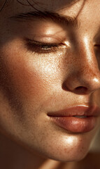 Fototapeta premium Close-up of radiant skin, glowing complexion with sun-kissed highlights.