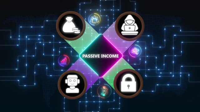 Futuristic digital concept of passive income generation with global financial opportunities, Internet infrastructure concept map Abstract technology background in blue color .