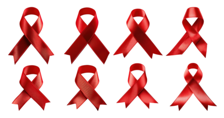 Collection of Red Ribbons for Awareness and Support Causes, PNG bundle collection, Isolated on Transparent Background