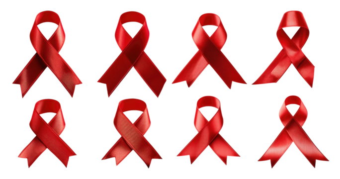 Collection of Red Ribbons for Awareness and Support Causes, PNG bundle collection, Isolated on Transparent Background