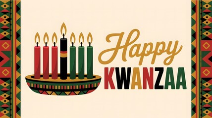 Happy Kwanzaa design with colorful kinara candles, African-inspired patterns, and warm greetings — celebrating unity, creativity, and community spirit during Kwanzaa week.