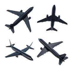 Black Aircraft with Wings Stretched Out Like the Arms of Giant Art, Isolated on Transparent Background