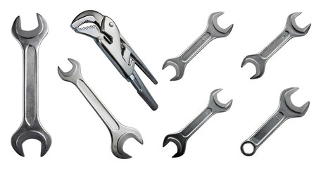 Fototapeta premium Various Hand Tools Including Wrenches and Pliers for Mechanics, isolated on transparent background
