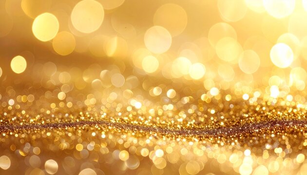 Luminous golden glitter background with sparkling bokeh lights, creating a festive and luxurious atmosphere perfect for celebrations, holidays, and elegant design projects