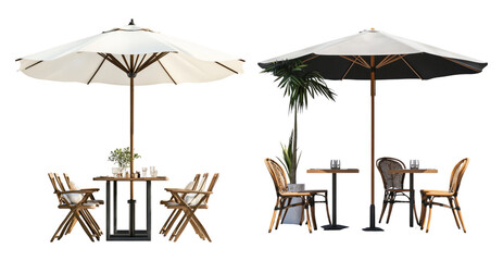 Elegant Outdoor Dining Sets with Large Umbrellas for Relaxation, PNG bundle collection, Isolated on Transparent Background