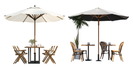 Elegant Outdoor Dining Sets with Large Umbrellas for Relaxation, PNG bundle collection, Isolated on Transparent Background