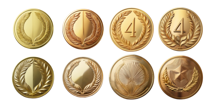 Set of Decorative Medals with Leaf Designs, PNG collection, set bundle, isolate on transparent or white background