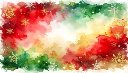 Christmas Watercolor Festive Red and Green Design with Snowflakes