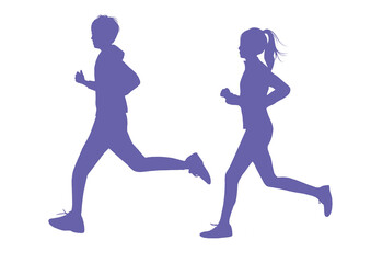 走る男女のシルエット