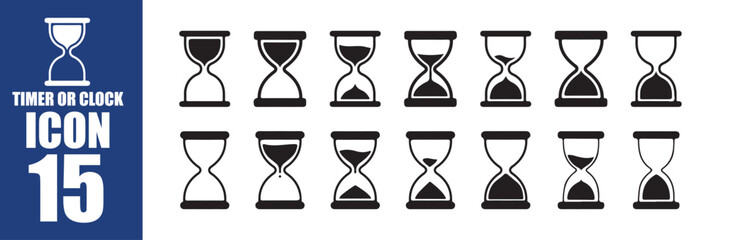 Hourglass Timer Icons Set, Sand Flowing in Different Stages, Sandglass Countdown