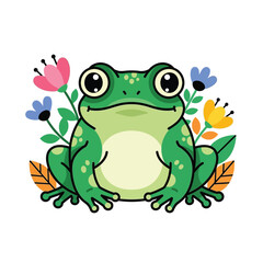 Flat illustration of Frog with Flowers Accent Graphic