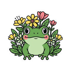 Flat illustration of Frog with Flowers Accent Graphic