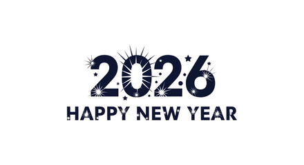 Happy new year 2026 with sparkling fireworks and festive celebration on white background