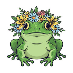 Flat illustration of Frog with Flowers Accent Graphic