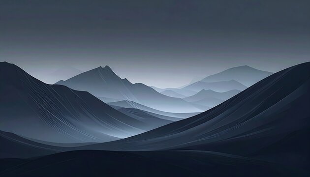 Moody mountain ranges cascade across a hazy blue landscape, creating a serene, atmospheric vista - Powered by Adobe