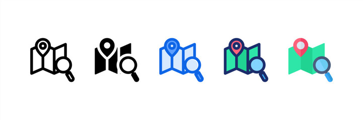 Search Location icon set multiple style collection. Vector illustration.