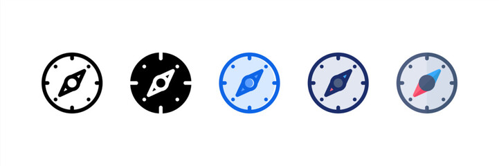 Compass icon set multiple style collection. Vector illustration.