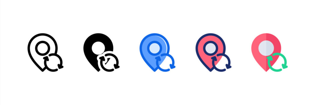 Refresh Location icon set multiple style collection. Vector illustration.