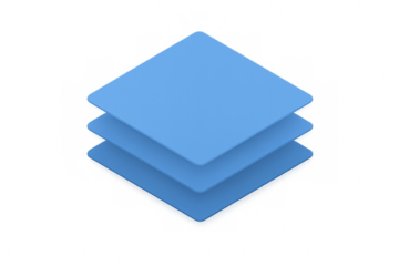 Blue layered squares icon representing data organization and digital document management on transparent background
