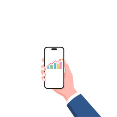 Mobile Finance Hand Holding Phone with Growing Chart, Investments and Financial Growth on Display