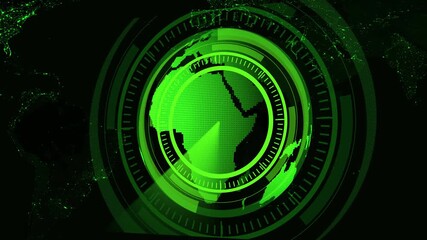 Futuristic Green Earth Globe with HUD Interface and Global Network Overlay world planet animation. Animated green planet Earth surrounded by HUD graphics and global network overlay, technology visual. - Powered by Adobe