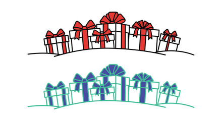 Winter christmas gifts background with snow and forest illustration