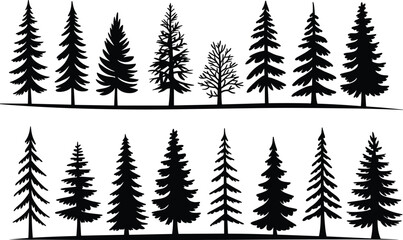 Silhouettes of Coniferous Trees in Varied Shapes and Densities for Forest, Nature, and Landscape Design Illustration