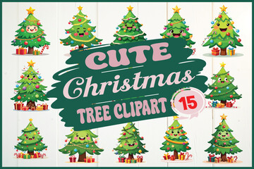 Cute cartoon Christmas trees for holiday cheer