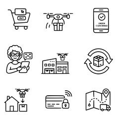 Delivery and shopping icons online ordering, drone delivery, and logistics