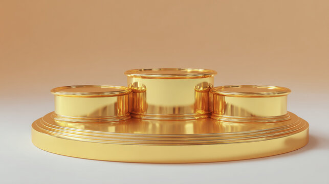 A golden three tiered podium with a neutral background for showcasing products or achievements awards