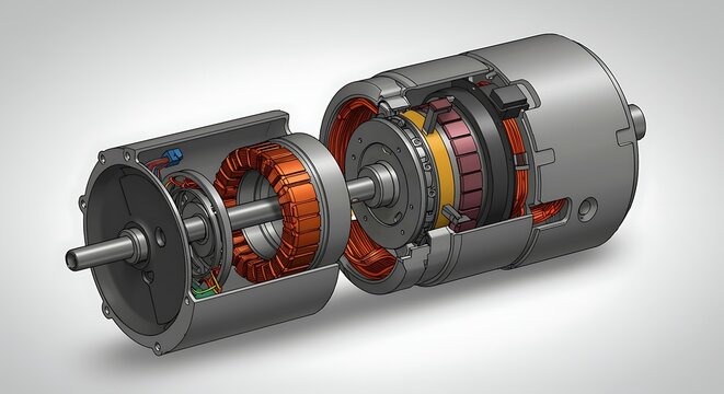 Exploded View of an Electric Motor Showing Stator Rotor and Components Internal Mechanics Engineering Design Illustration Modern Technology and Innovation