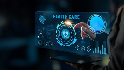 Digital health care technology and medical data dashboard concept. An interface for patient...