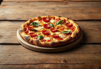 A freshly baked pizza sits on a rustic wooden table, gluten-free, gathering
