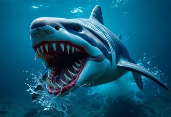 Apex predator, powerful jaws, sleek body, ocean hunting,  shark,  aquatic