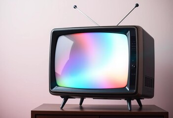 Retro TV screen with static and iconic antenna,   classic television,  transmission