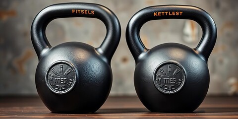 Pair of heavy kettlebells, cast iron, dynamic workout tool, functional fitness essential,  workout,  dynamic