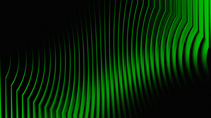 Abstract glowing green digital lines flowing diagonally across a dark black background creating a futuristic wave pattern