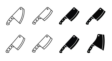 A collection of various cleaver knife illustrations in a simple black and white style