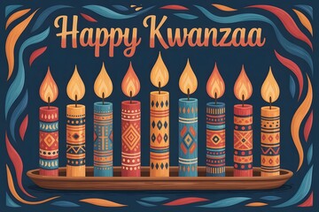 Kwanzaa celebration image with warm candlelight, traditional African motifs, and festive artwork representing the spirit of community, heritage, and family unity