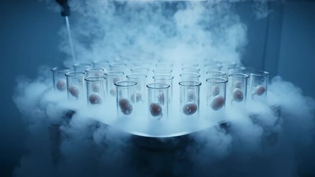 Observing Samples Inside Glass Test Tubes Surrounded by Vapor Mist