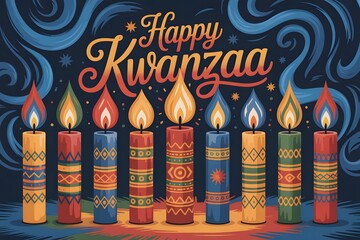 Beautiful Kwanzaa greeting image with glowing candles and African patterns celebrating unity, purpose, and faith during the seven days of Kwanzaa cultural holiday