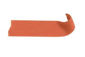 Orange wrinkled adhesive tape strip tearing creating rough edges and a curled end, ideal for creative projects and notes